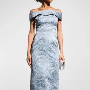 Rickie Freeman for Teri Jon Off-Shoulder Jacquard Column Gown Tagged Size 4